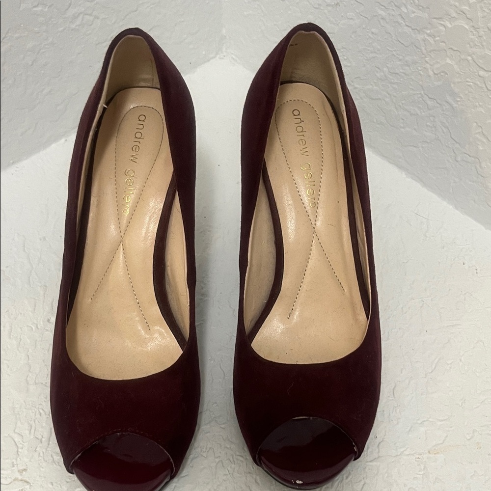 Andrew Geller Women's Dark Red Peep Toe Heels